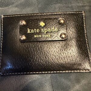 kate spade Black Leather Card Holder with Gold Logo Plate